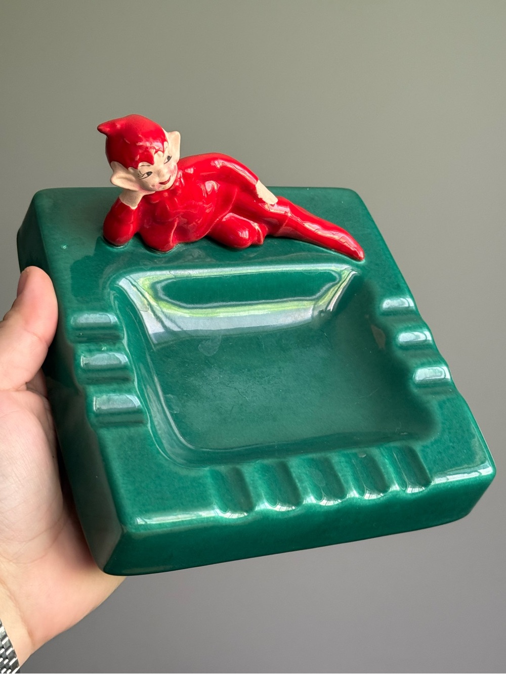 Red Green Pixie Forest Elf Vintage Catch-All Trinket Dish Ashtray by Gilner